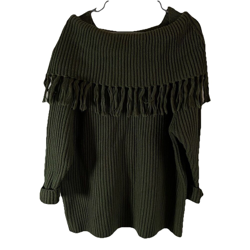 VTG Forenza Wool Blend Knit Off Shoulder Fringe Sweater Women's Size M